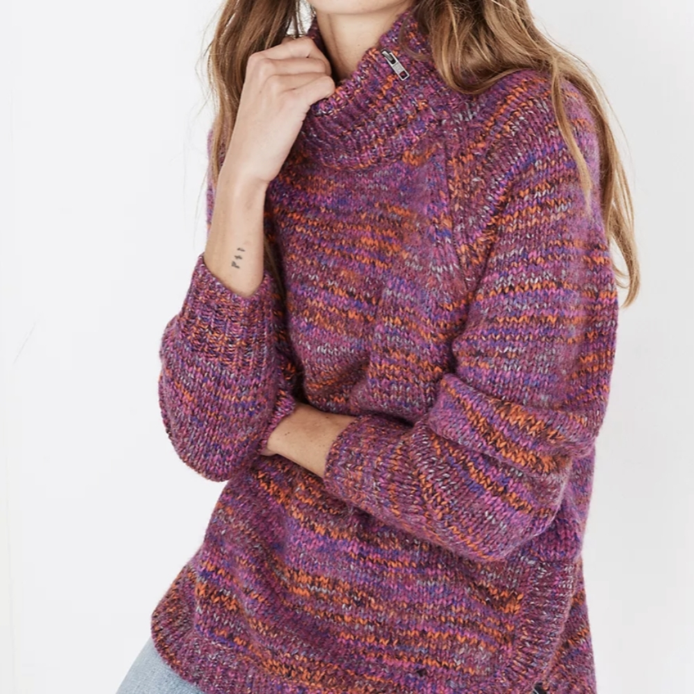 Madewell Women Multicolored Zip Turtleneck Sweater